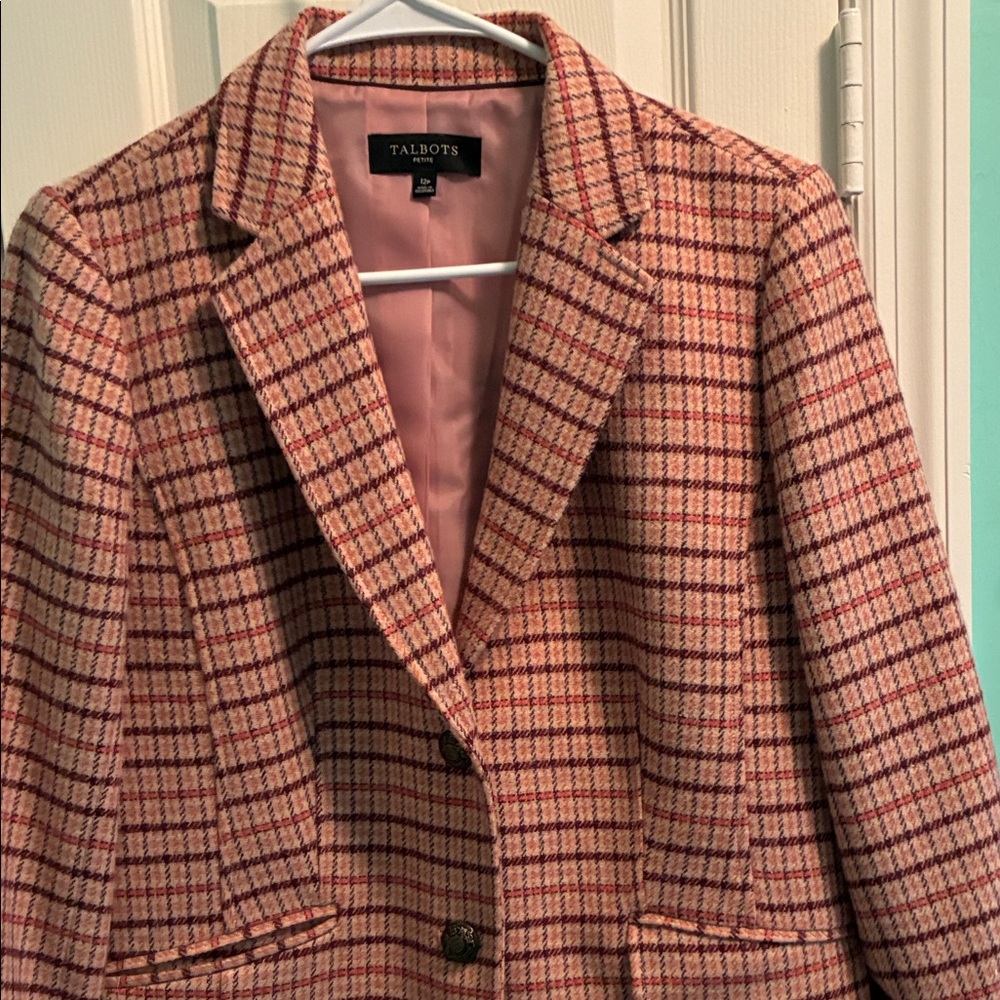 Talbots Women's Plaid Blazer - Pink and Brown